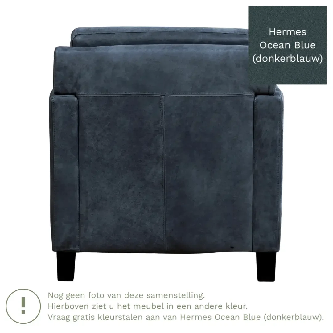 afbeelding van Leren fauteuil Smart - Hermes Ocean Blue (donkerblauw) - Poten hout bruin