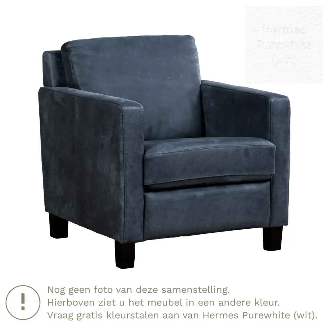 afbeelding van Leren fauteuil Smart - Hermes Purewhite (wit) - Poten hout zwart