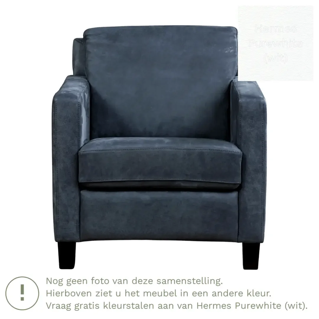 afbeelding van Leren fauteuil Smart - Hermes Purewhite (wit) - Poten hout zwart