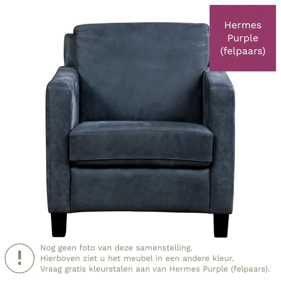 afbeelding van Leren fauteuil Smart - Hermes Purple (felpaars) - Poten hout bruin