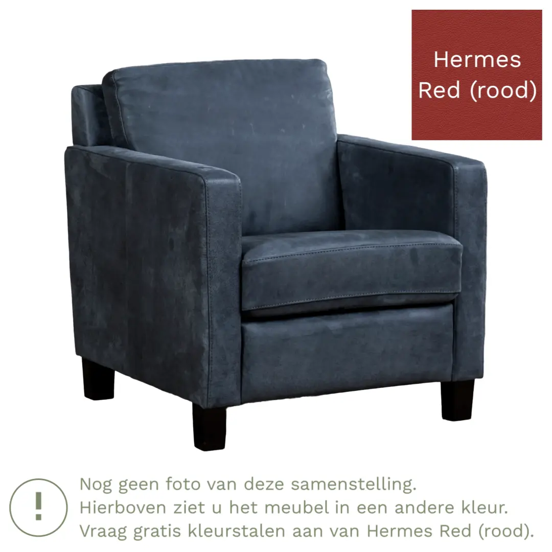 afbeelding van Leren fauteuil Smart - Hermes Red (rood) - Poten hout zwart