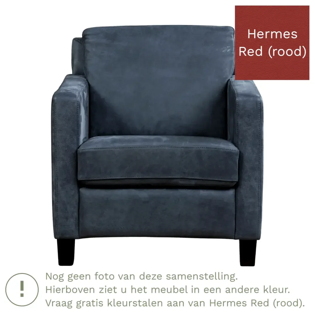 afbeelding van Leren fauteuil Smart - Hermes Red (rood) - Poten hout zwart
