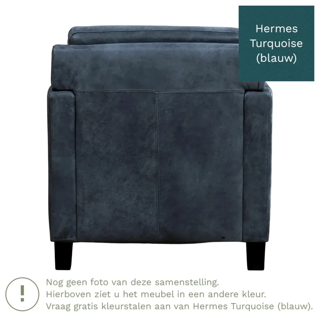 afbeelding van Leren fauteuil Smart - Hermes Turquoise (blauw) - Poten hout zwart