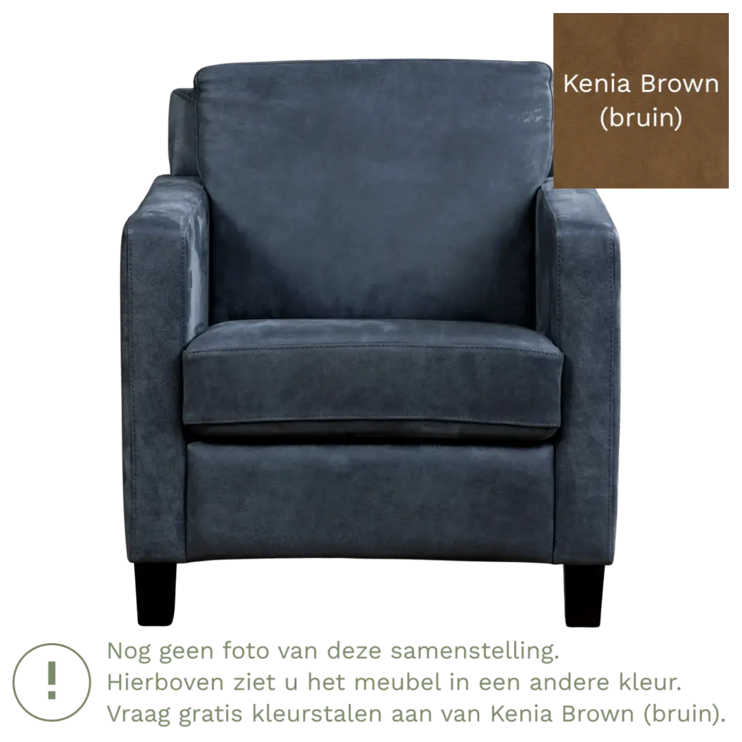 afbeelding van Leren fauteuil Smart - Kenia Brown (bruin) - Poten hout zwart