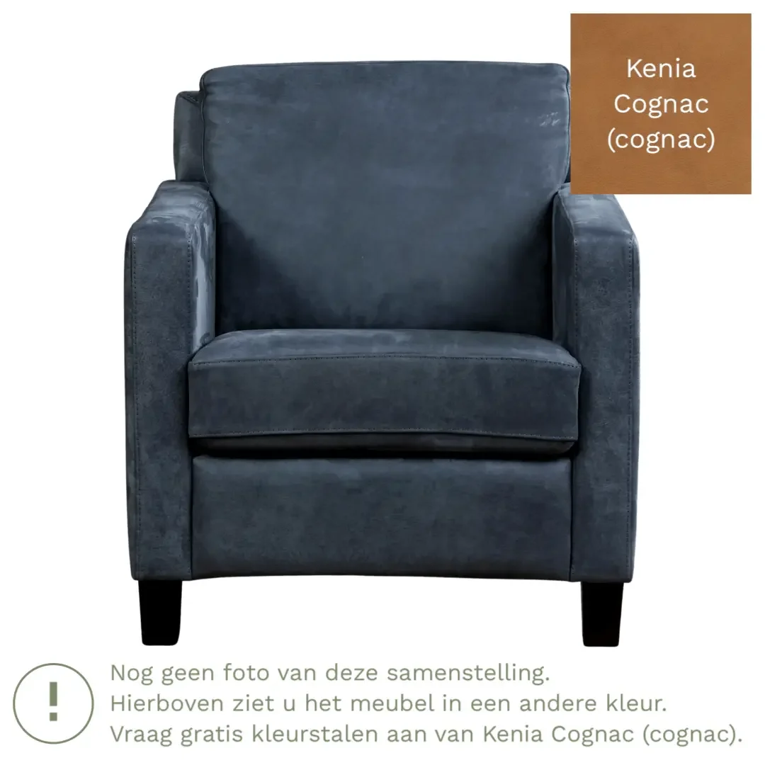 afbeelding van Leren fauteuil Smart - Kenia Cognac (cognac) - Poten hout zwart