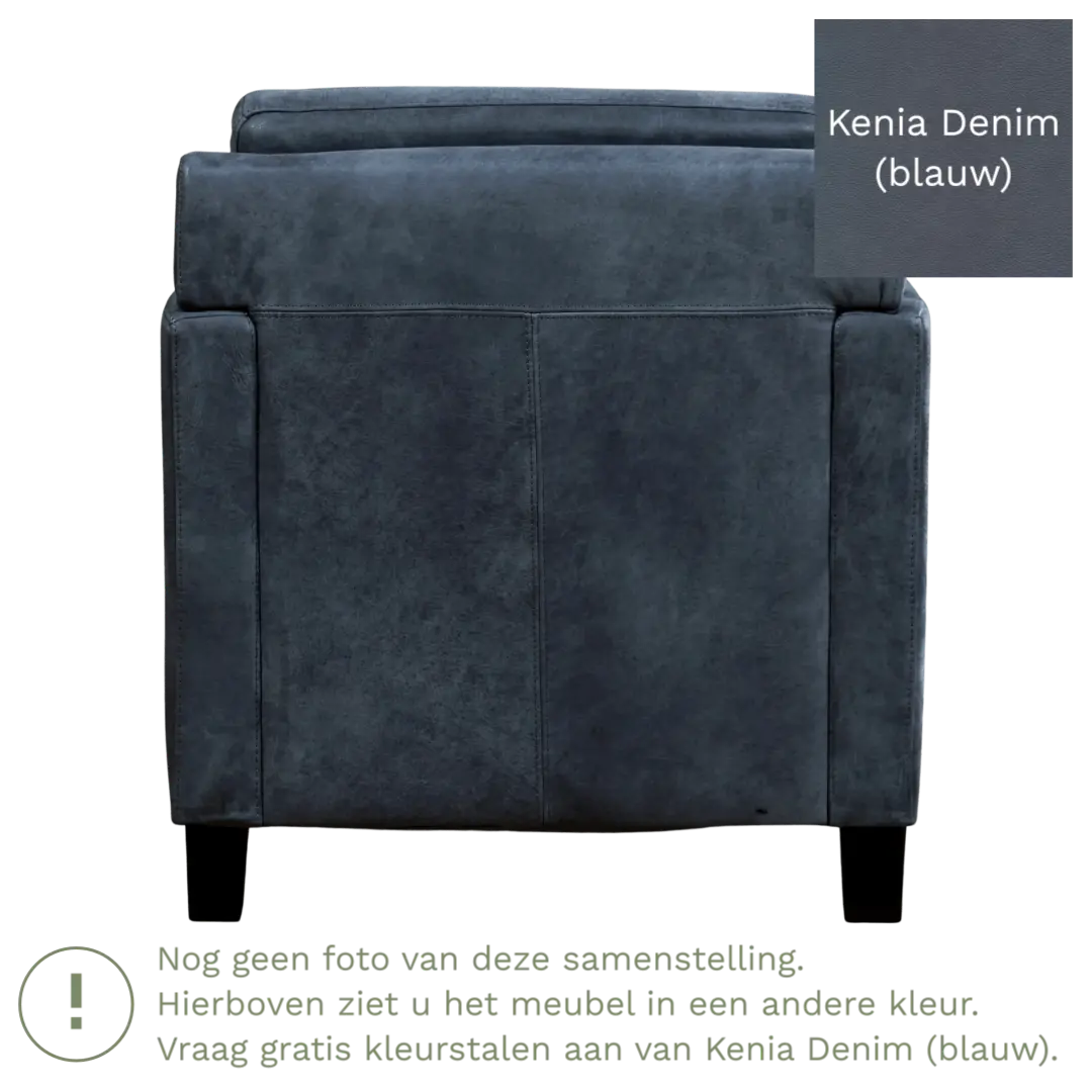 afbeelding van Leren fauteuil Smart - Kenia Denim (blauw) - Poten hout bruin
