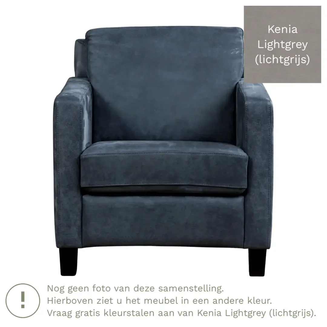 afbeelding van Leren fauteuil Smart - Kenia Lightgrey (lichtgrijs) - Poten hout bruin