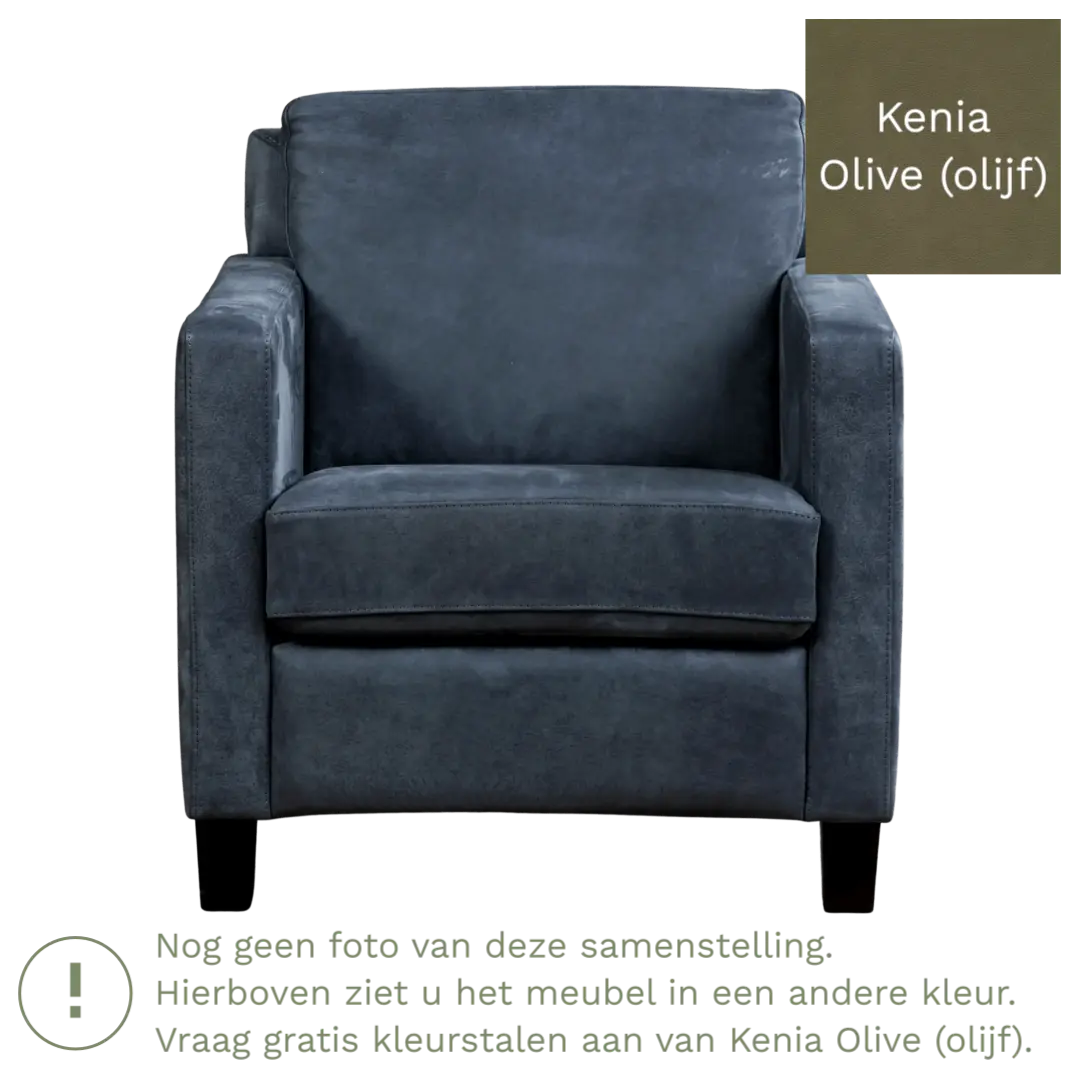 afbeelding van Leren fauteuil Smart - Kenia Olive (olijf) - Poten hout zwart