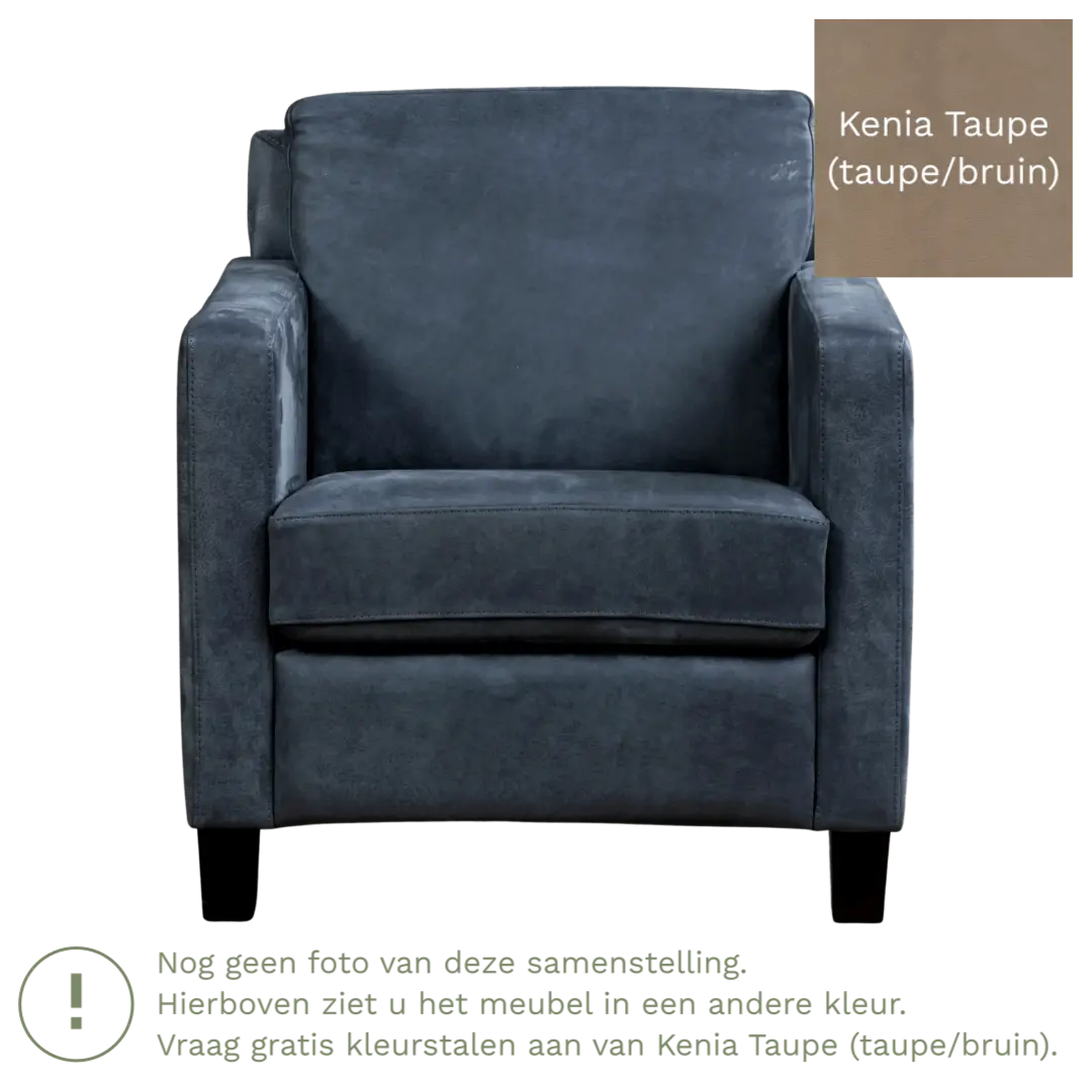afbeelding van Leren fauteuil Smart - Kenia Taupe (taupe/bruin) - Poten hout bruin