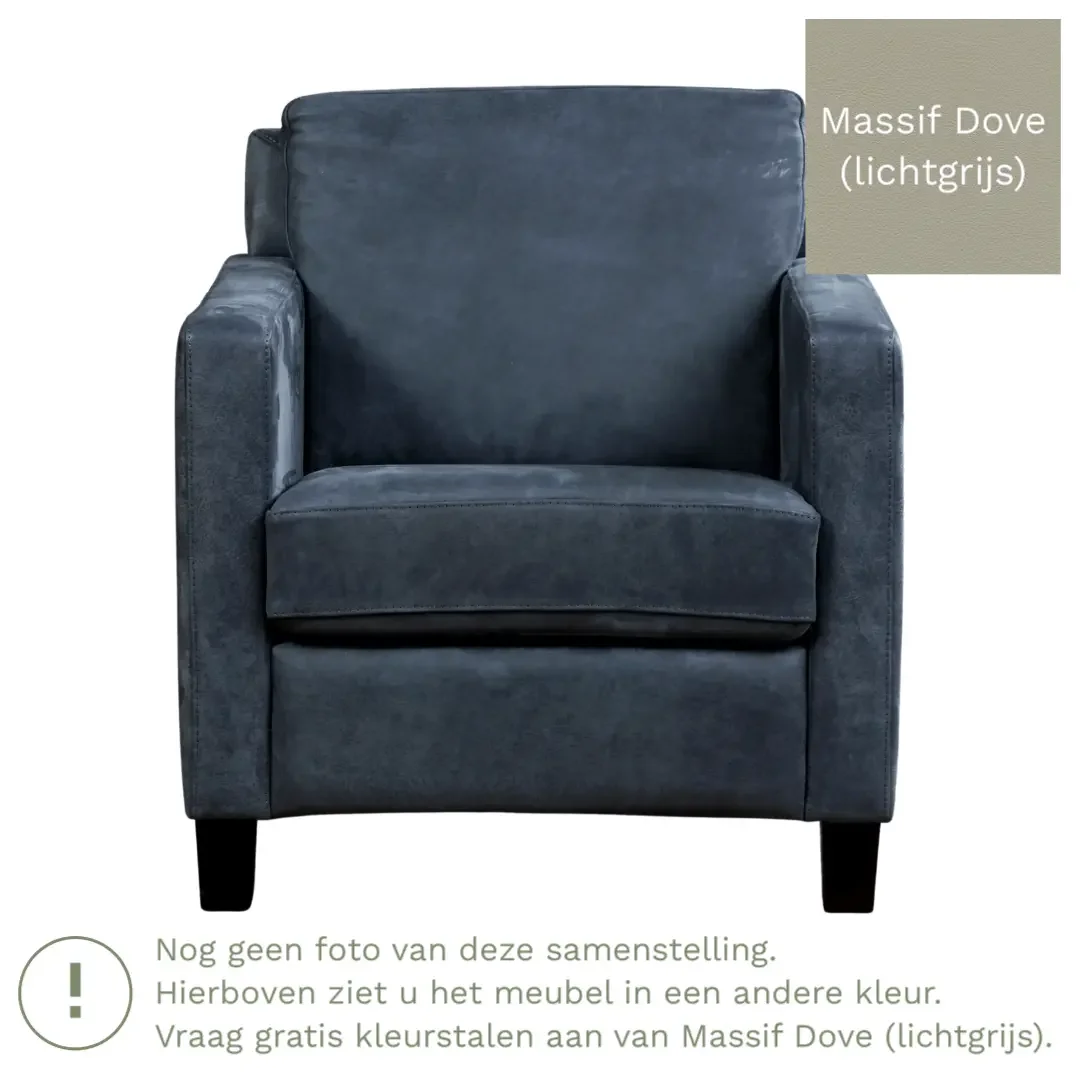 afbeelding van Leren fauteuil Smart - Massif Dove (lichtgrijs) - Poten hout bruin