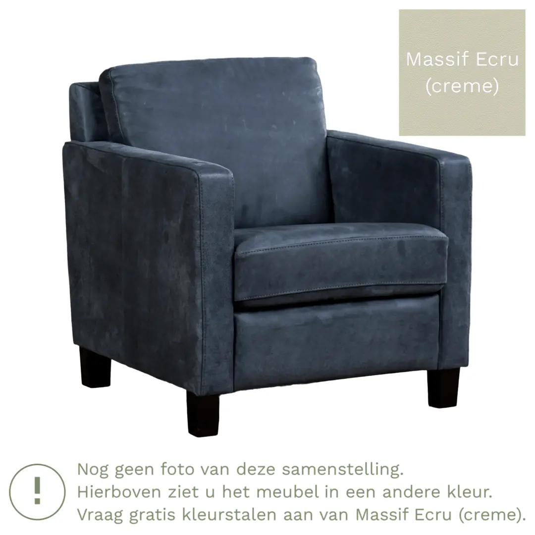 afbeelding van Leren fauteuil Smart - Massif Ecru (crème) - Poten hout zwart