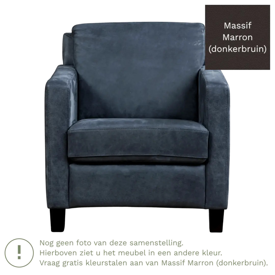afbeelding van Leren fauteuil Smart - Massif Marron (donkerbruin) - Poten hout bruin