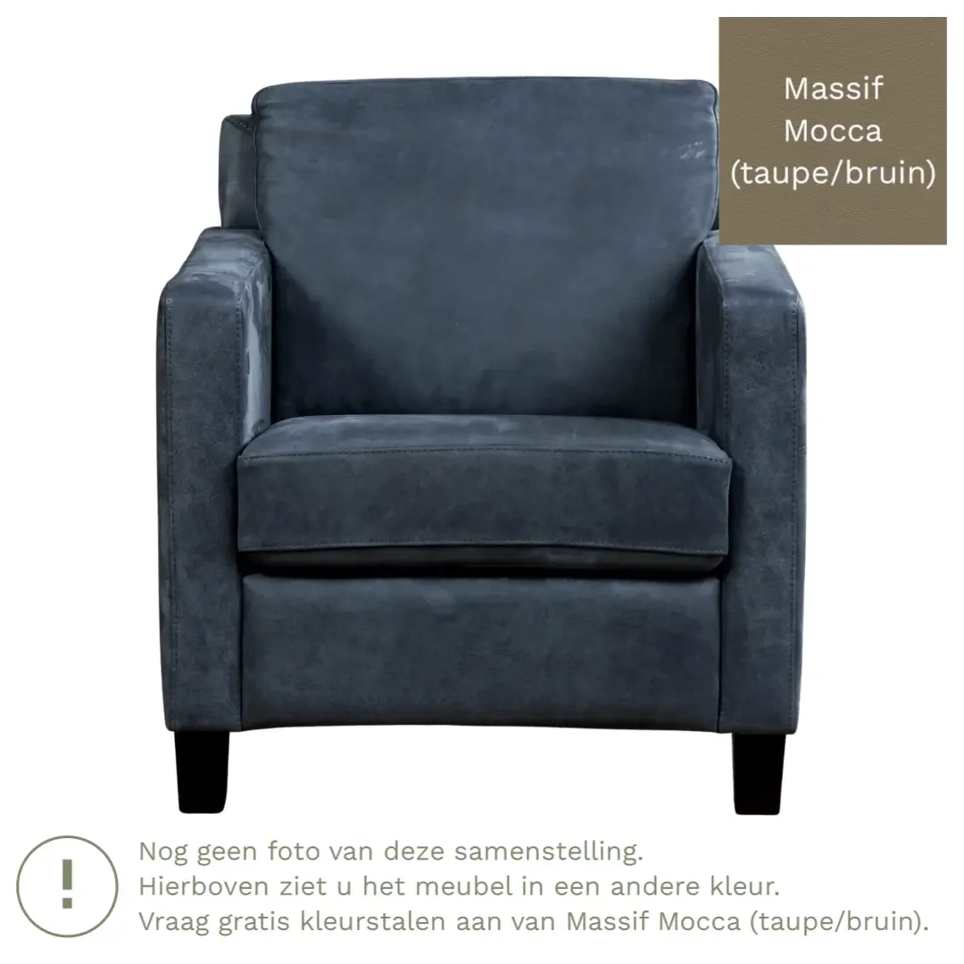 afbeelding van Leren fauteuil Smart - Massif Mocca (taupe/bruin) - Poten hout bruin