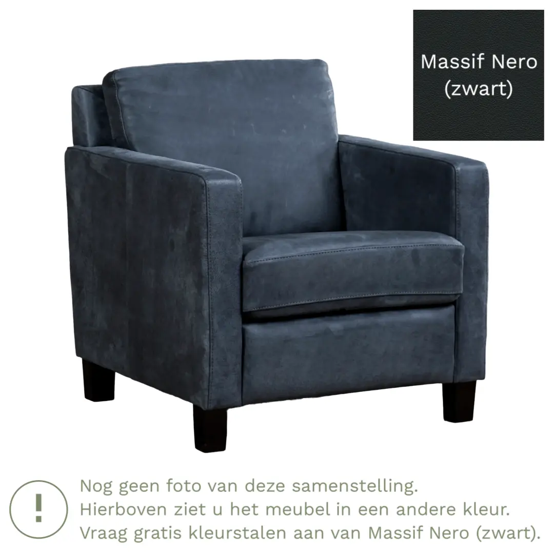 afbeelding van Leren fauteuil Smart - Massif Nero (zwart) - Poten hout bruin