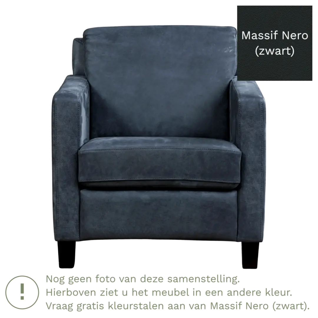 afbeelding van Leren fauteuil Smart - Massif Nero (zwart) - Poten hout bruin