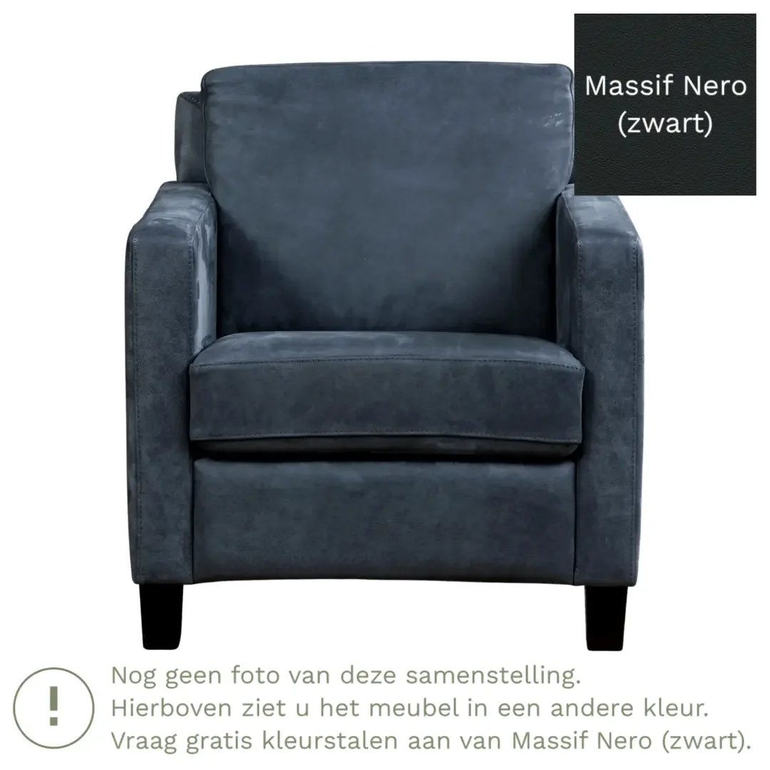 afbeelding van Leren fauteuil Smart - Massif Nero (zwart) - Poten hout zwart