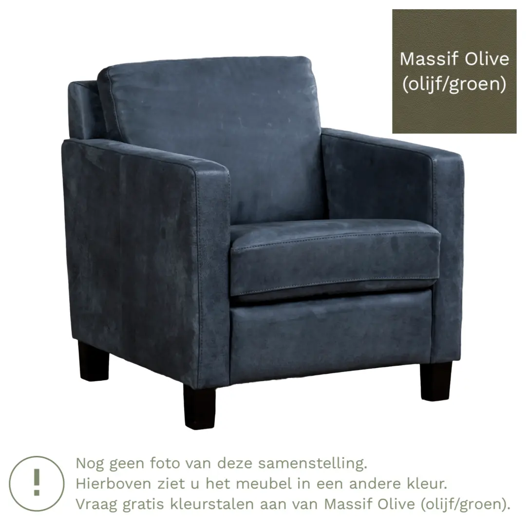 afbeelding van Leren fauteuil Smart - Massif Olive (olijf/groen) - Poten hout zwart