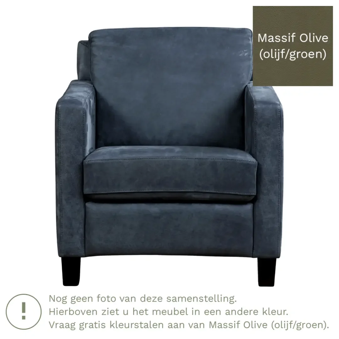 afbeelding van Leren fauteuil Smart - Massif Olive (olijf/groen) - Poten hout zwart