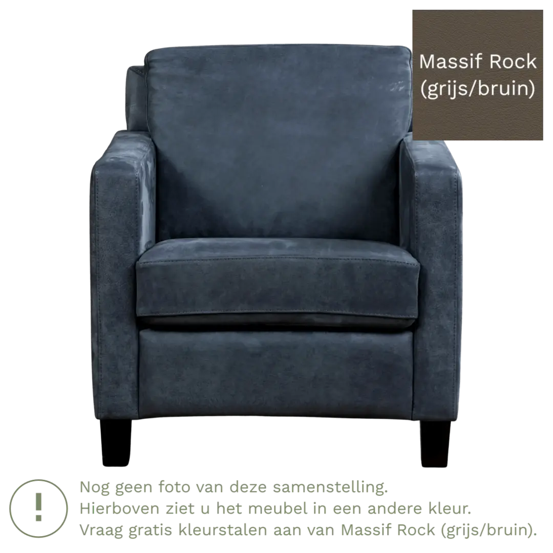 afbeelding van Leren fauteuil Smart - Massif Rock (grijs/bruin) - Poten hout zwart