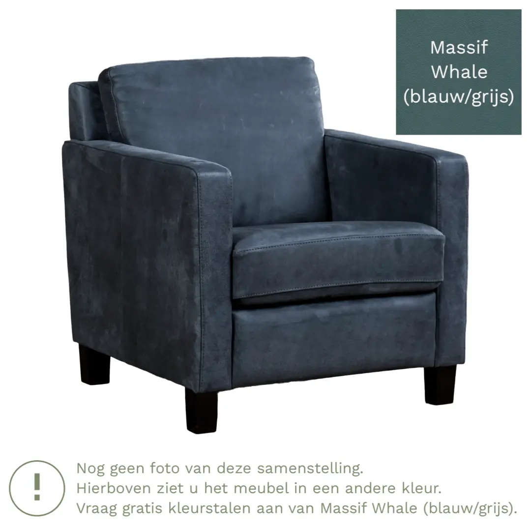 afbeelding van Leren fauteuil Smart - Massif Whale (blauw/grijs) - Poten hout bruin