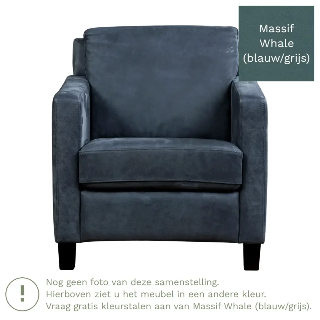 afbeelding van Leren fauteuil Smart - Massif Whale (blauw/grijs) - Poten hout bruin