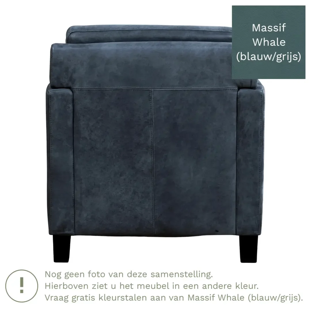 afbeelding van Leren fauteuil Smart - Massif Whale (blauw/grijs) - Poten hout bruin