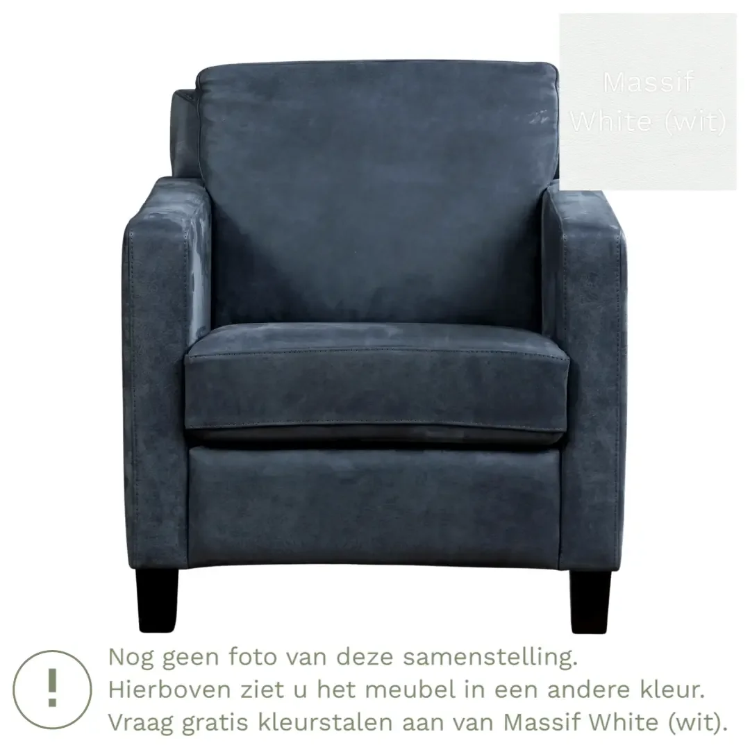 afbeelding van Leren fauteuil Smart - Massif White (wit) - Poten hout zwart