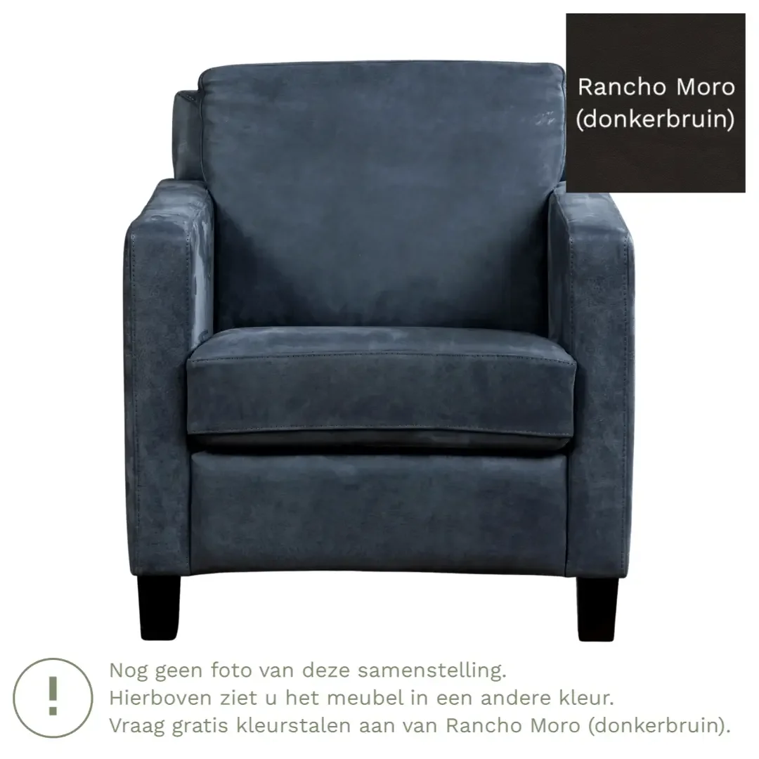 afbeelding van Leren fauteuil Smart - Rancho Moro (donkerbruin) - Poten hout bruin