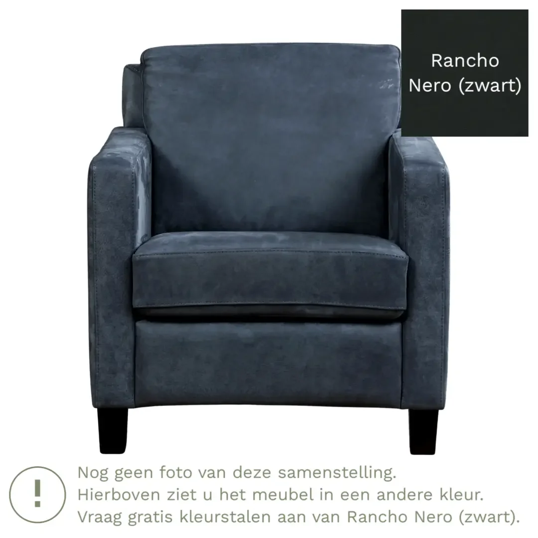 afbeelding van Leren fauteuil Smart - Rancho Nero (zwart) - Poten hout bruin