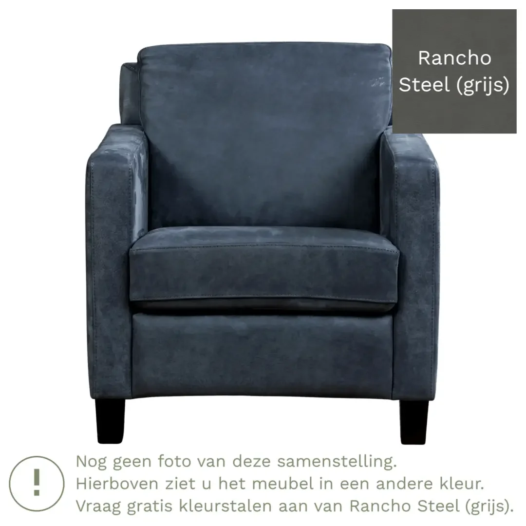 afbeelding van Leren fauteuil Smart - Rancho Steel (grijs) - Poten hout bruin
