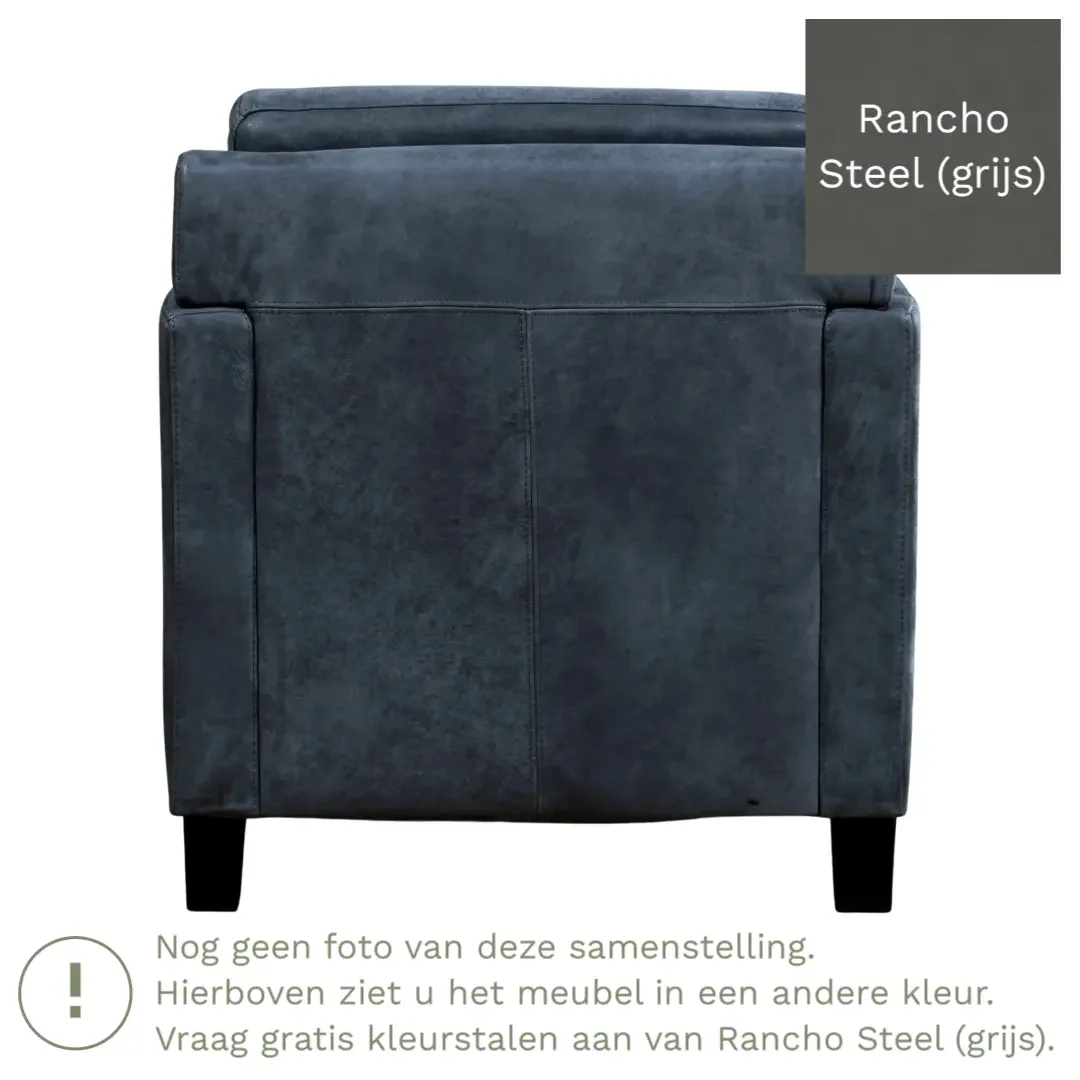 afbeelding van Leren fauteuil Smart - Rancho Steel (grijs) - Poten hout bruin