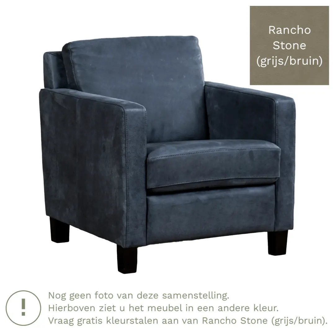 afbeelding van Leren fauteuil Smart - Rancho Stone (grijs/bruin) - Poten hout zwart
