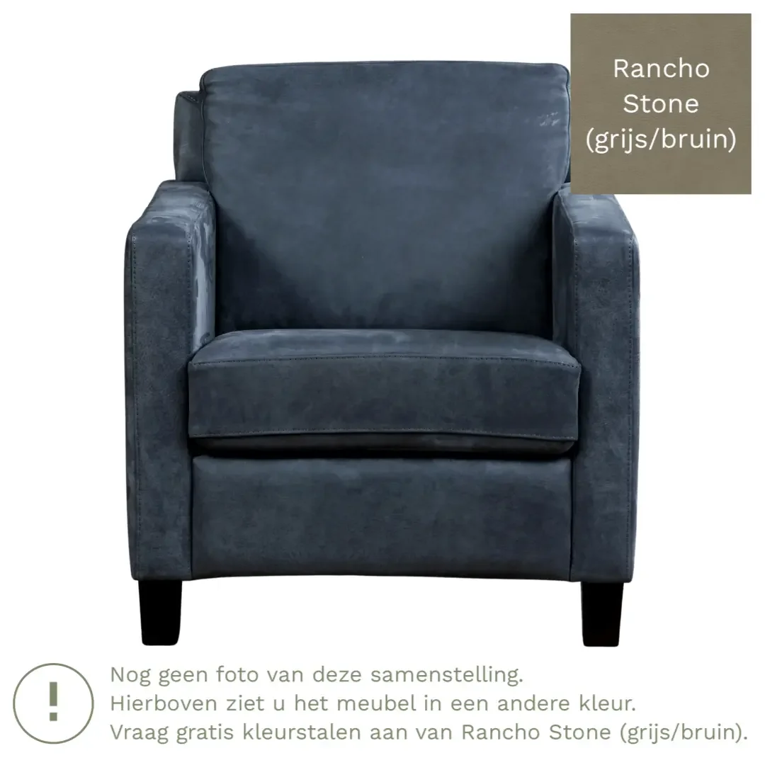 afbeelding van Leren fauteuil Smart - Rancho Stone (grijs/bruin) - Poten hout zwart