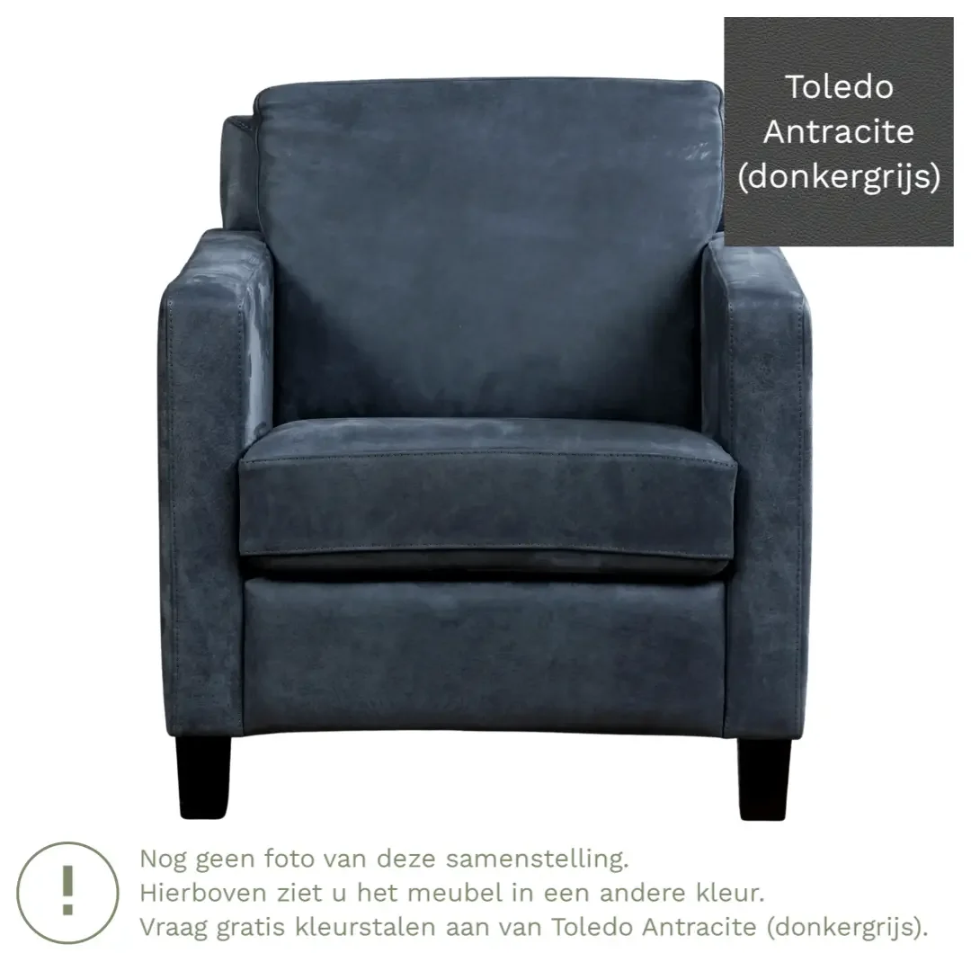 afbeelding van Leren fauteuil Smart - Toledo Antracite (donkergrijs) - Poten hout bruin