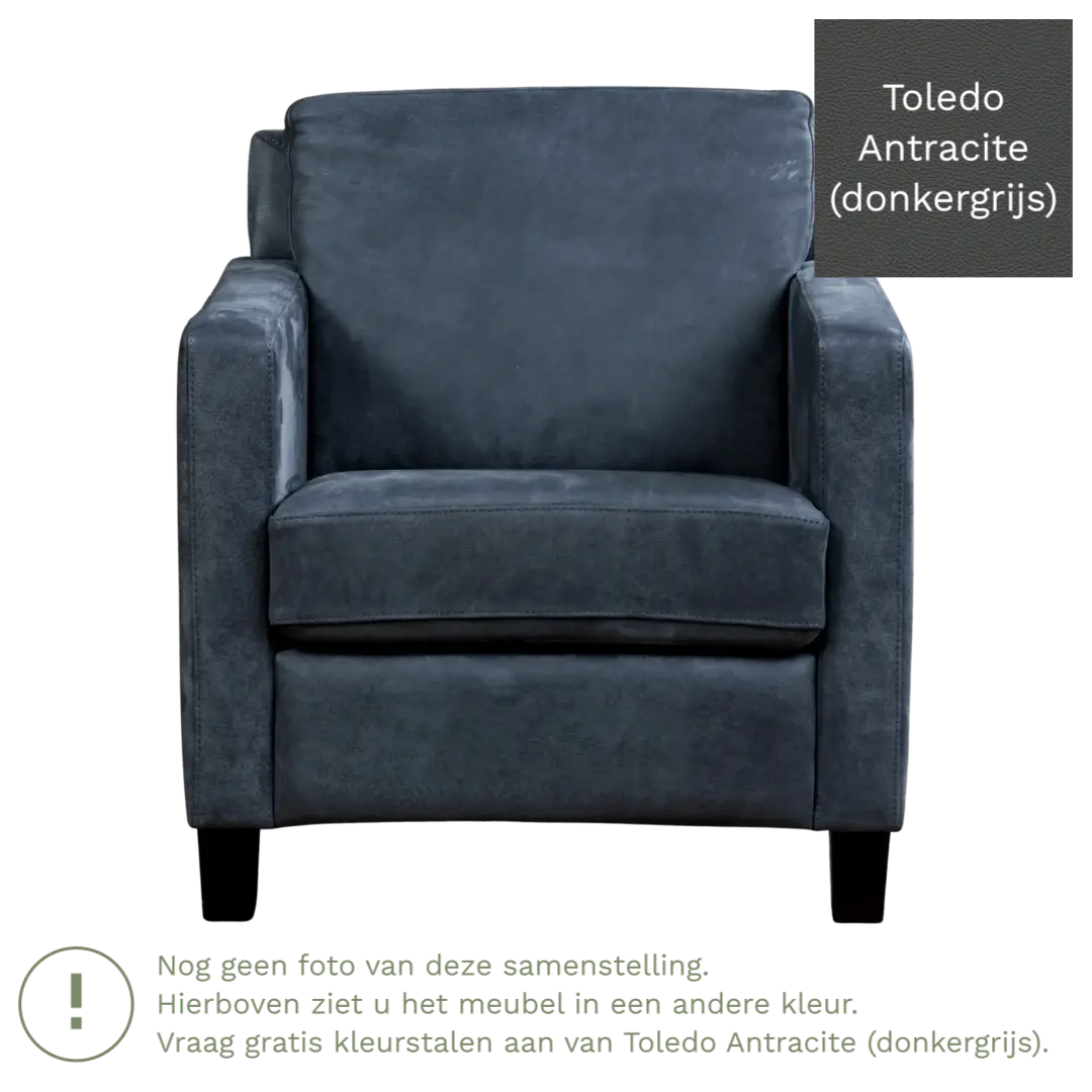 afbeelding van Leren fauteuil Smart - Toledo Antracite (donkergrijs) - Poten hout zwart
