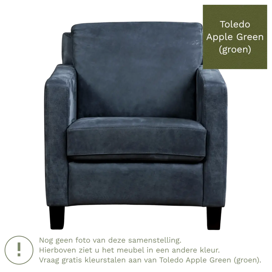 afbeelding van Leren fauteuil Smart - Toledo Apple Green (groen) - Poten hout bruin