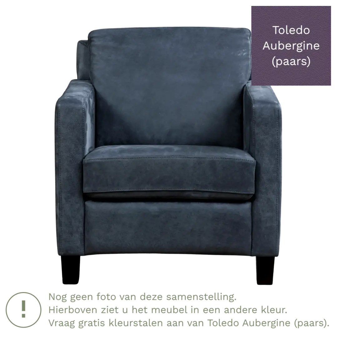 afbeelding van Leren fauteuil Smart - Toledo Aubergine (paars) - Poten hout zwart