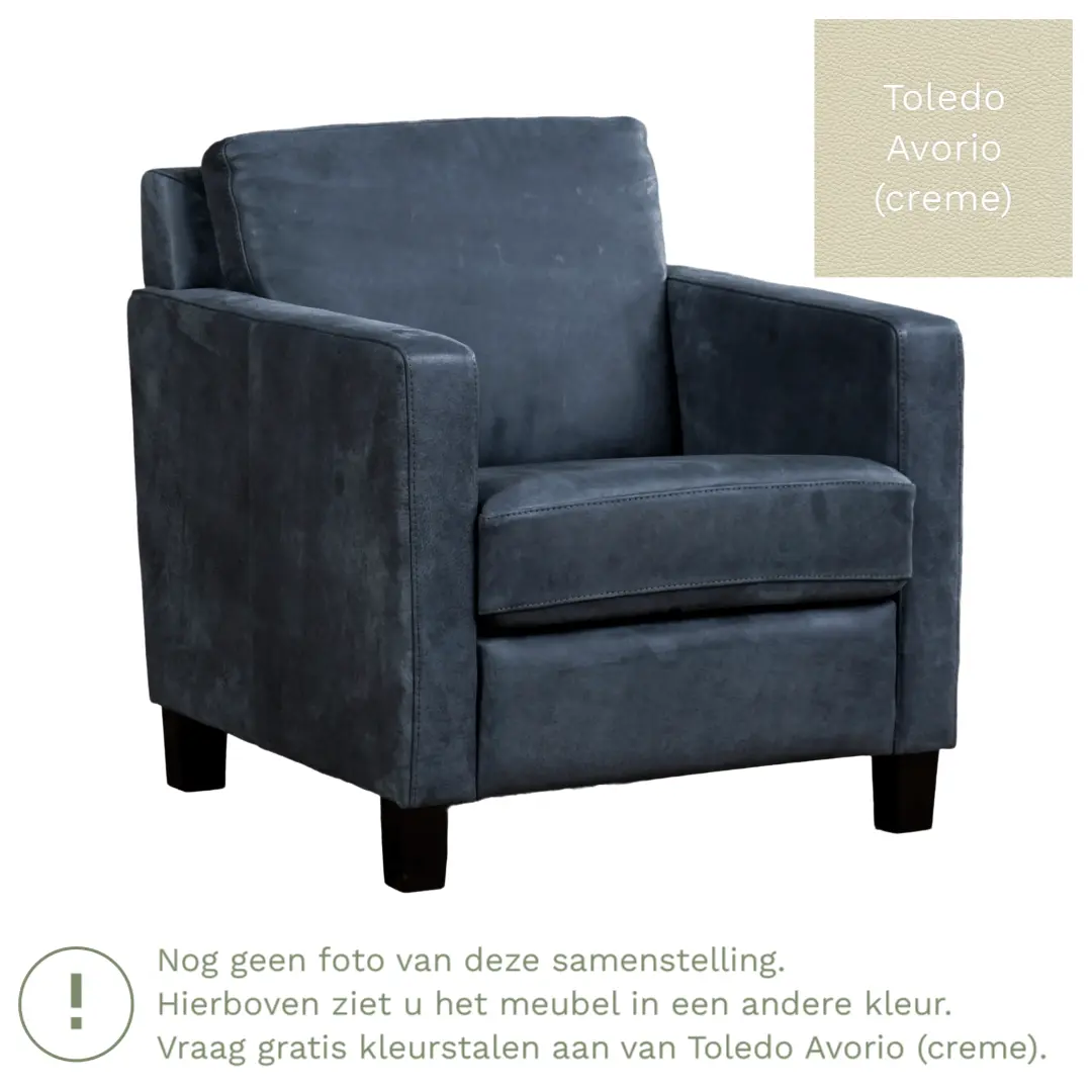 afbeelding van Leren fauteuil Smart - Toledo Avorio (crème) - Poten hout bruin