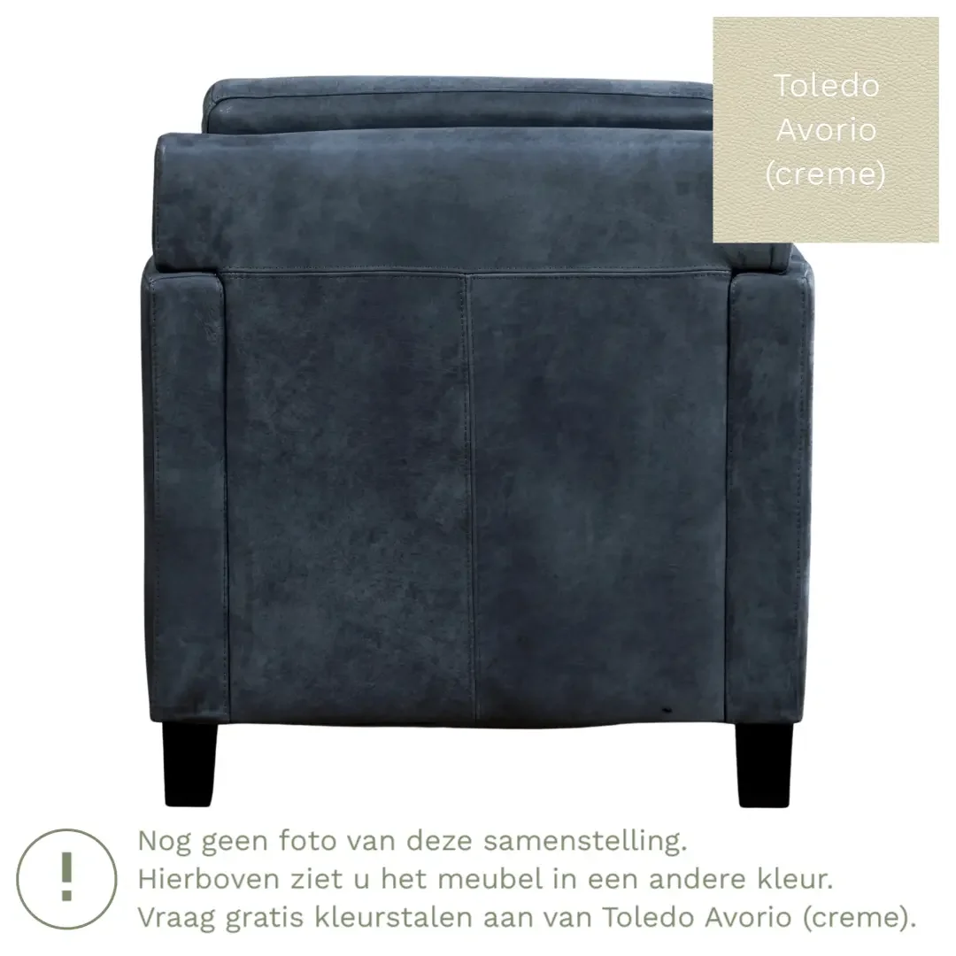 afbeelding van Leren fauteuil Smart - Toledo Avorio (crème) - Poten hout bruin