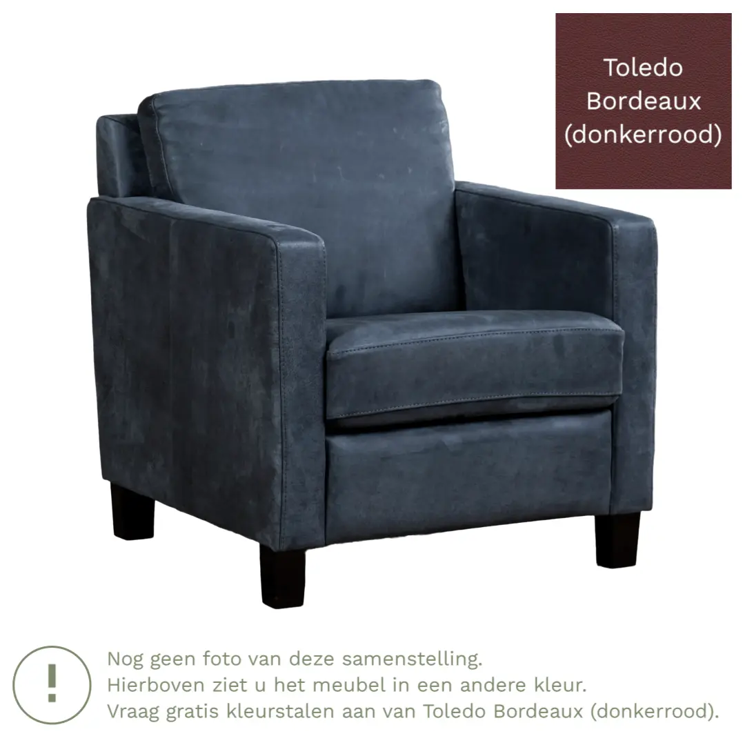 afbeelding van Leren fauteuil Smart - Toledo Bordeaux (donkerrood) - Poten hout bruin