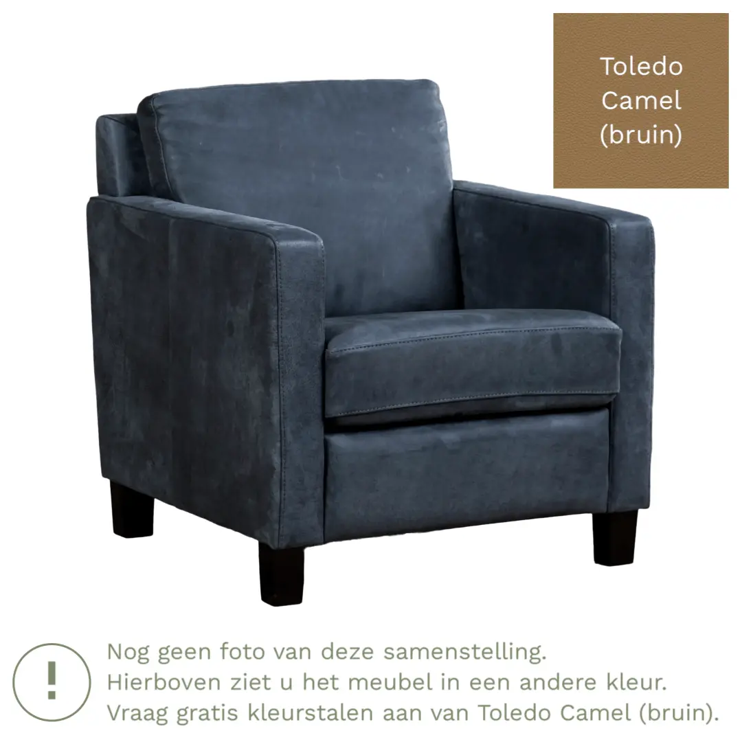 afbeelding van Leren fauteuil Smart - Toledo Camel (bruin) - Poten hout bruin