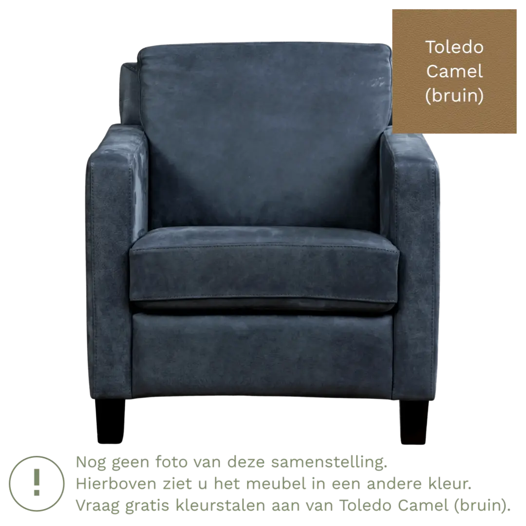 afbeelding van Leren fauteuil Smart - Toledo Camel (bruin) - Poten hout bruin