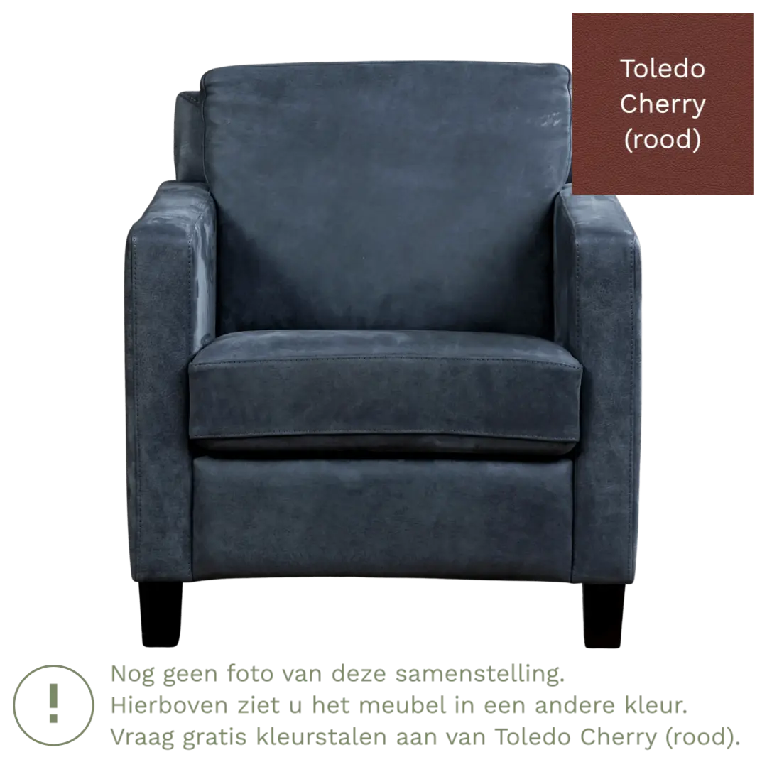 afbeelding van Leren fauteuil Smart - Toledo Cherry (rood) - Poten hout bruin