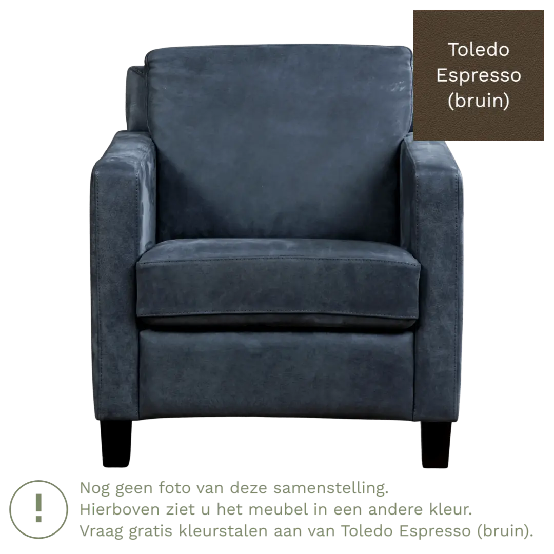 afbeelding van Leren fauteuil Smart - Toledo Espresso (bruin) - Poten hout bruin