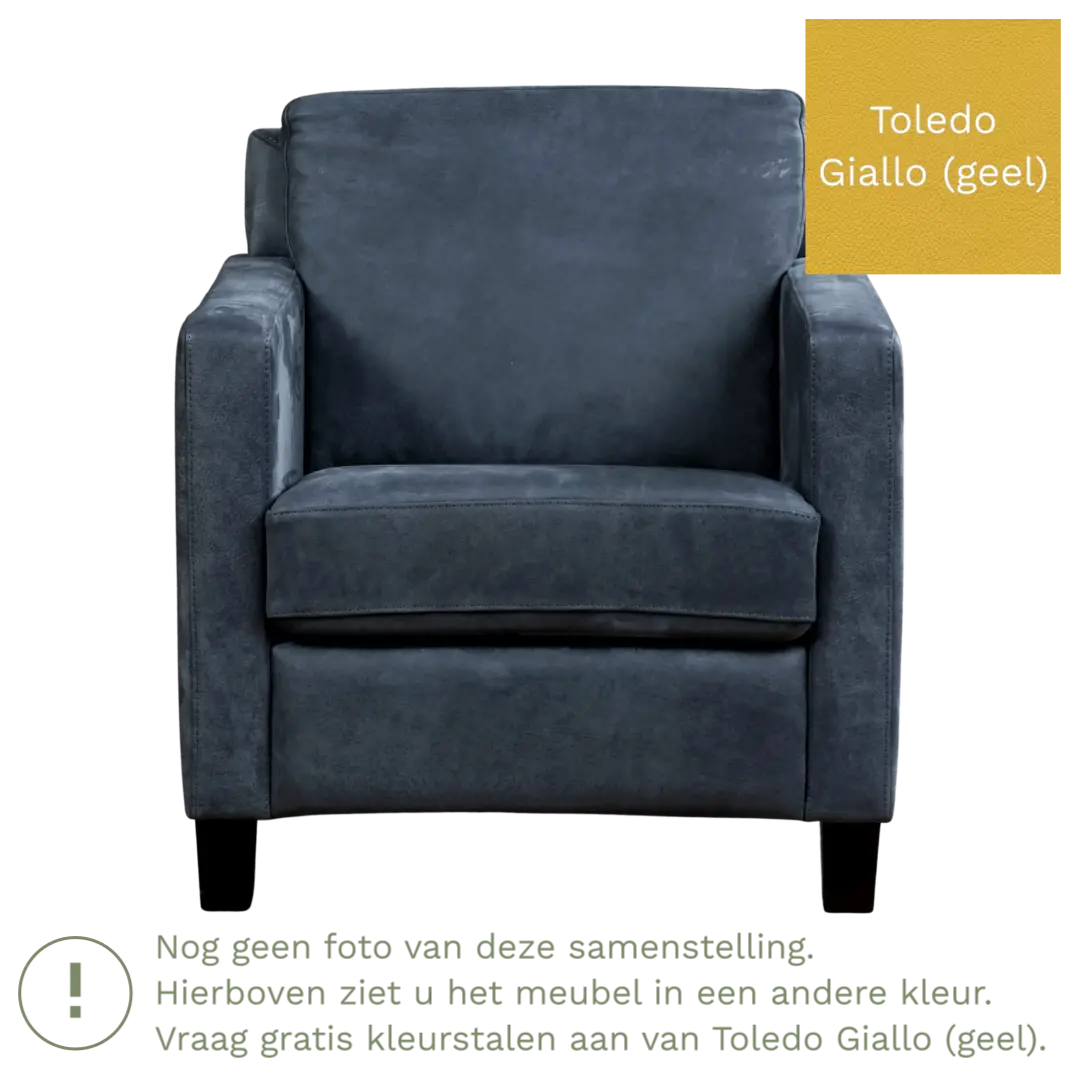 afbeelding van Leren fauteuil Smart - Toledo Giallo (geel) - Poten hout zwart