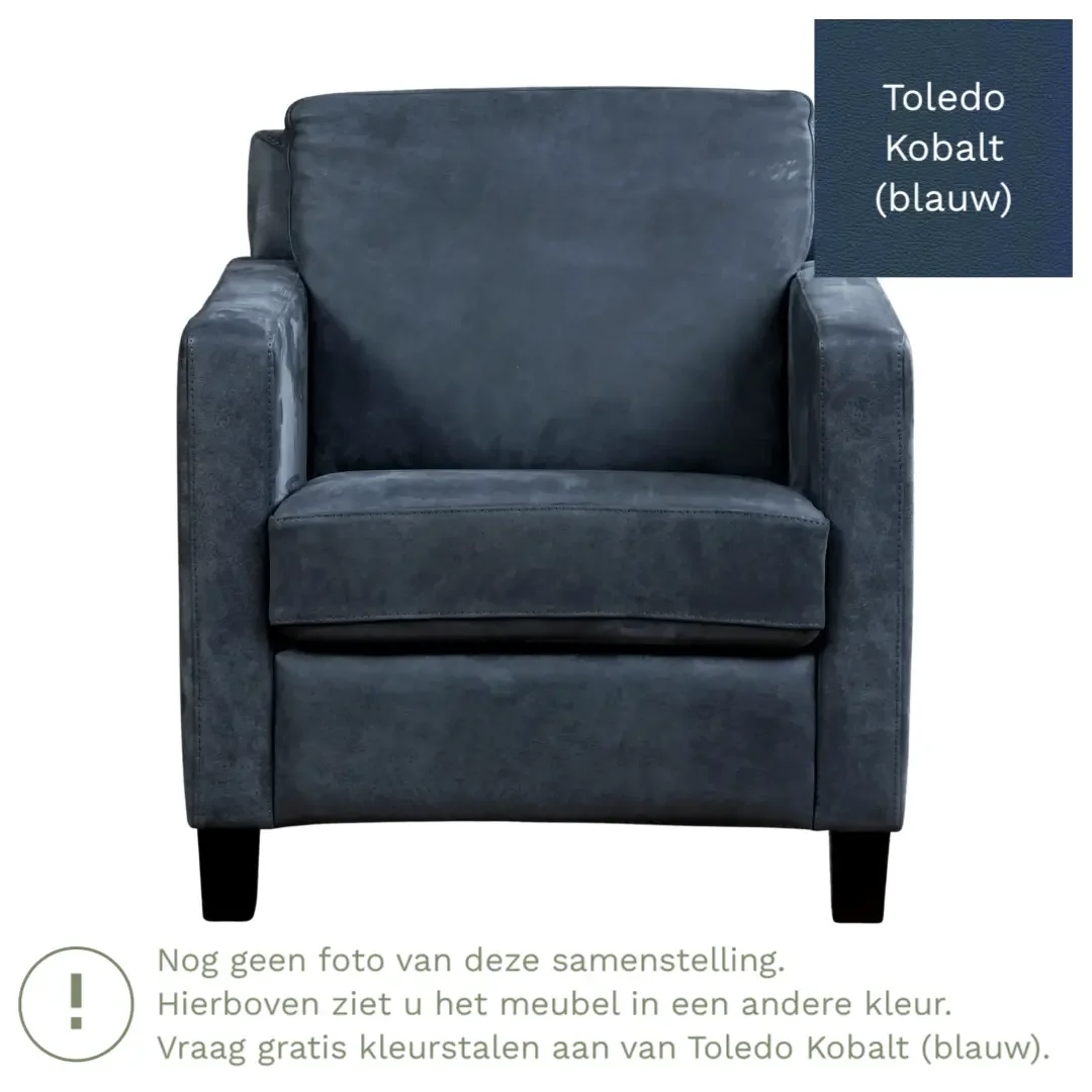afbeelding van Leren fauteuil Smart - Toledo Kobalt (blauw) - Poten hout bruin