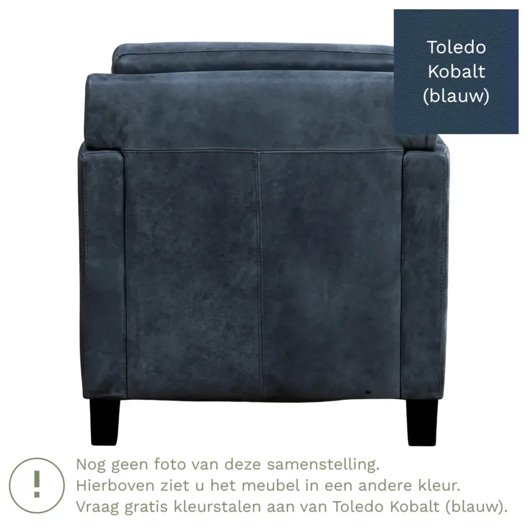 afbeelding van Leren fauteuil Smart - Toledo Kobalt (blauw) - Poten hout bruin