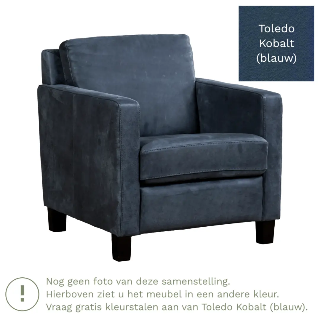 afbeelding van Leren fauteuil Smart - Toledo Kobalt (blauw) - Poten hout zwart