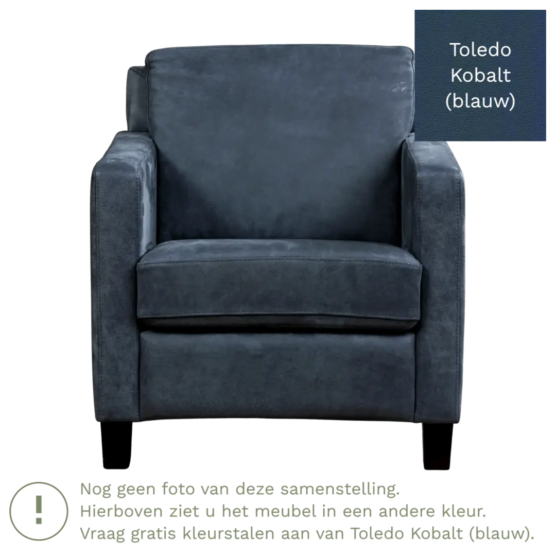 afbeelding van Leren fauteuil Smart - Toledo Kobalt (blauw) - Poten hout zwart