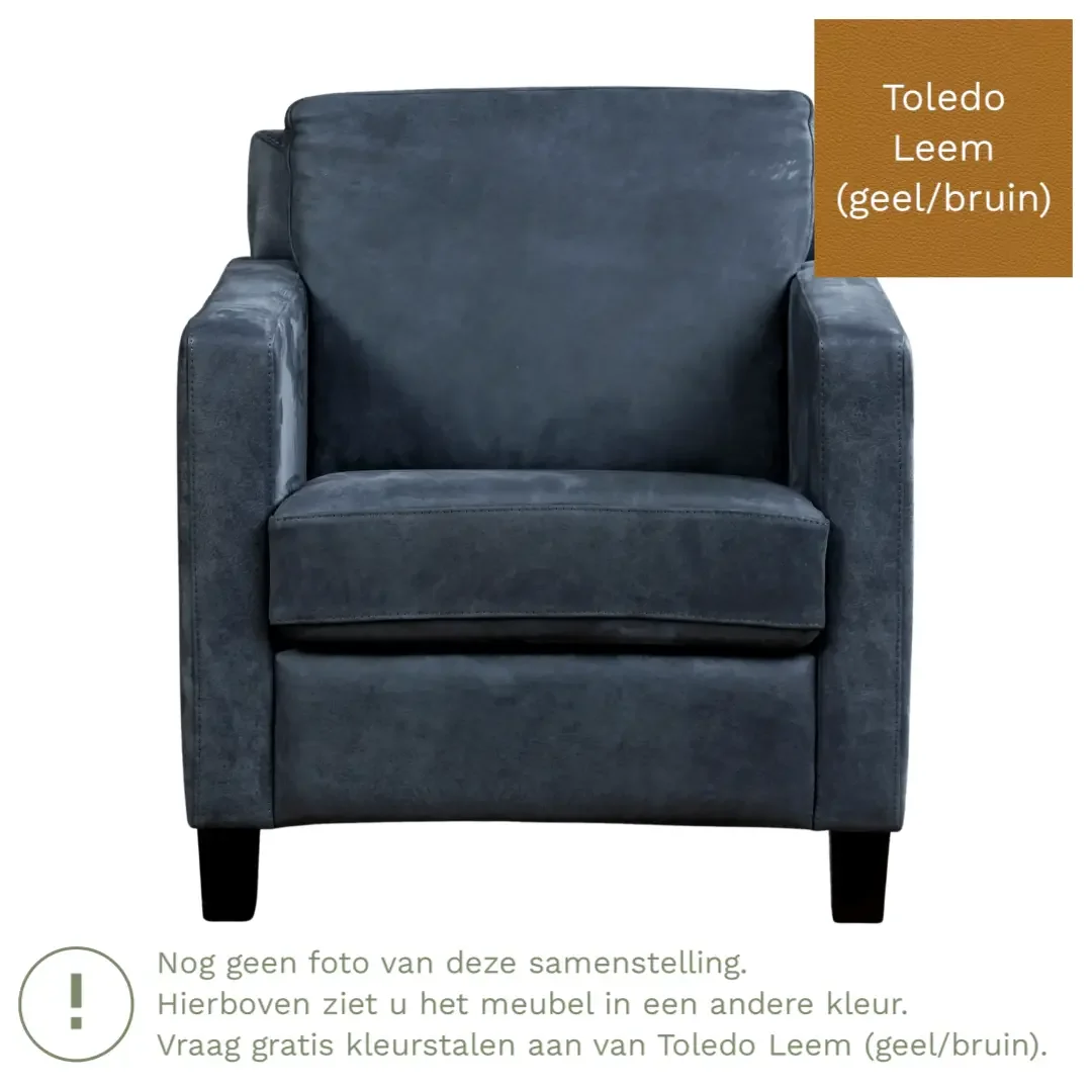 afbeelding van Leren fauteuil Smart - Toledo Leem (geel/bruin) - Poten hout bruin